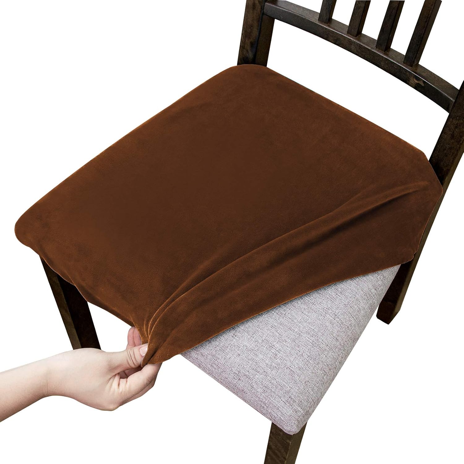 Argstar 2, 4, 6 Pack Velvet Dining Chair Seat Covers, Dark Brown Dining