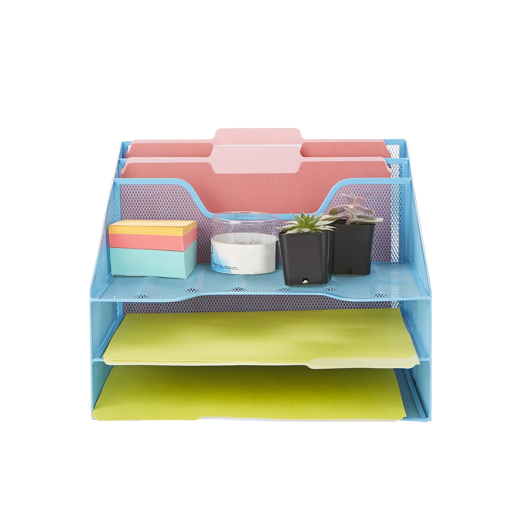 Mind Reader MESHBOX5-BLU Mesh Organizer 5 Desktop Document Letter Tray for Folders, Mail, Stationary