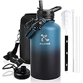 KOLETIKO Insulated Water Bottle 64 oz(COLD for 36 Hrs), Non-BPA & Leak Proof, Half Gallon Sports Stainless Steel Water Jug Large with Straw, Indigo Black