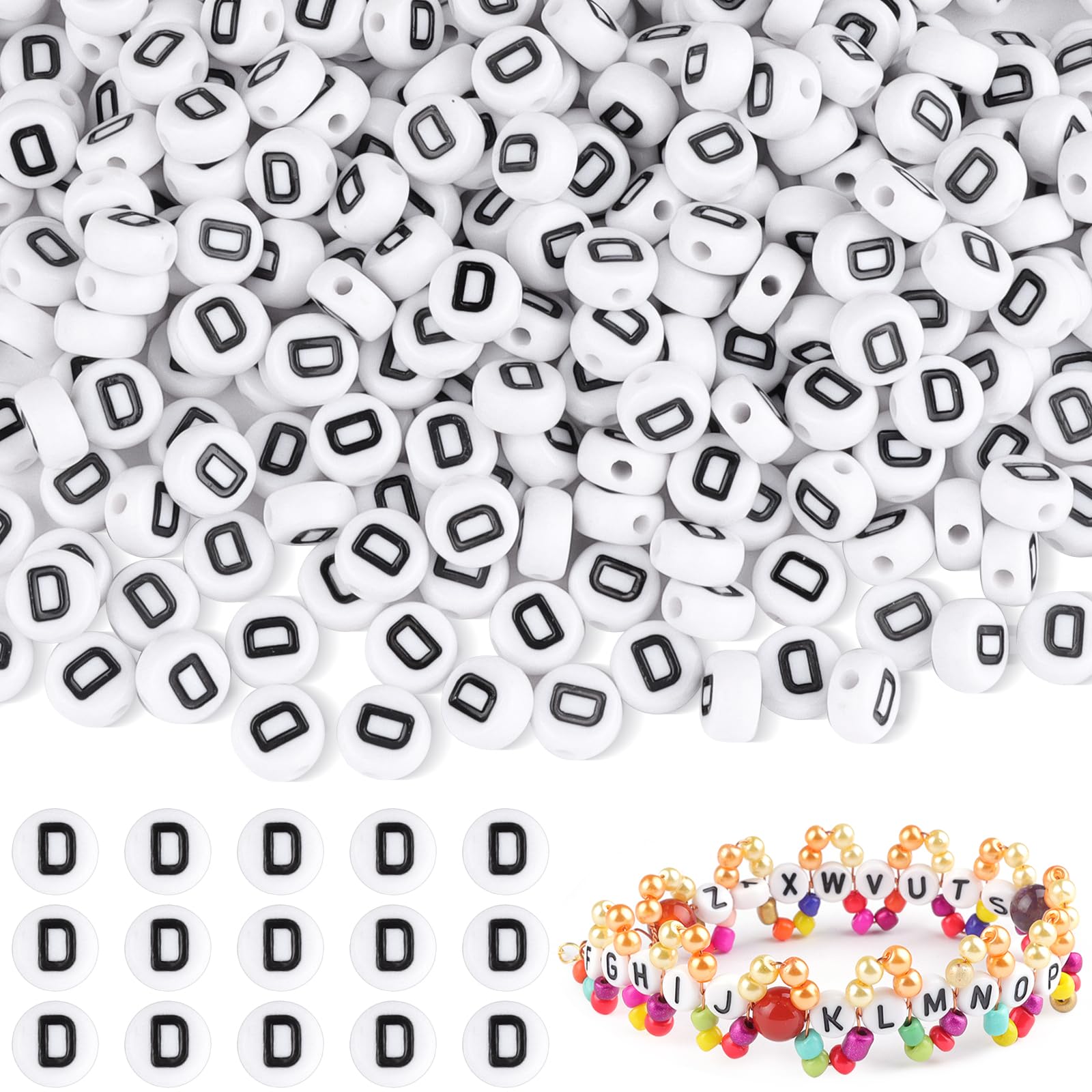 500Pcs Acrylic Letter D Beads,7mm Round Alphabet Beads for Bracelet Making,Spacer for Necklace,Earring and Jewellery Making