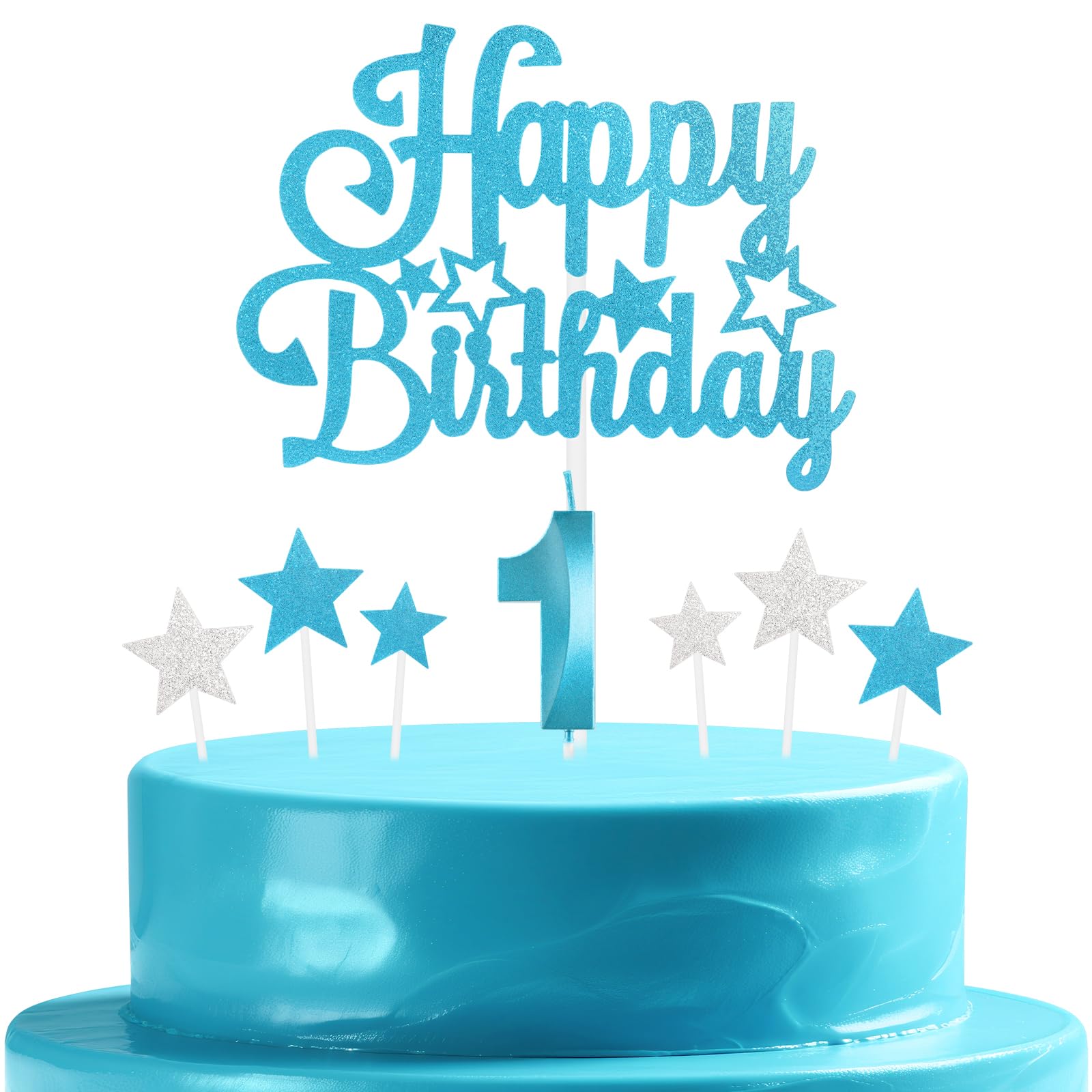mciskin Blue Birthday Candles Set,Girl Boy First Birthday Decorations,Number 1 Candle for Cake,Blue Candles Cake Toppers with Star for Girls Boys Birthday Party Anniversary Decorations