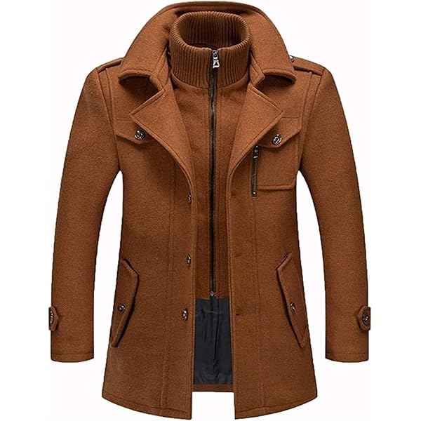 PRIJOUHE Men's Wool Blend Jacket Single Breasted Slim Fit Thick