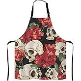Lefolen Skull Apron for Women and Men, Flowers Skull Adjustable Kitchen Chef Apron for Cooking Baking - Cute Birthday, Anniversary, Mother's Day Apron Presents for Mom Wife Girlfriend Aunt Grandma