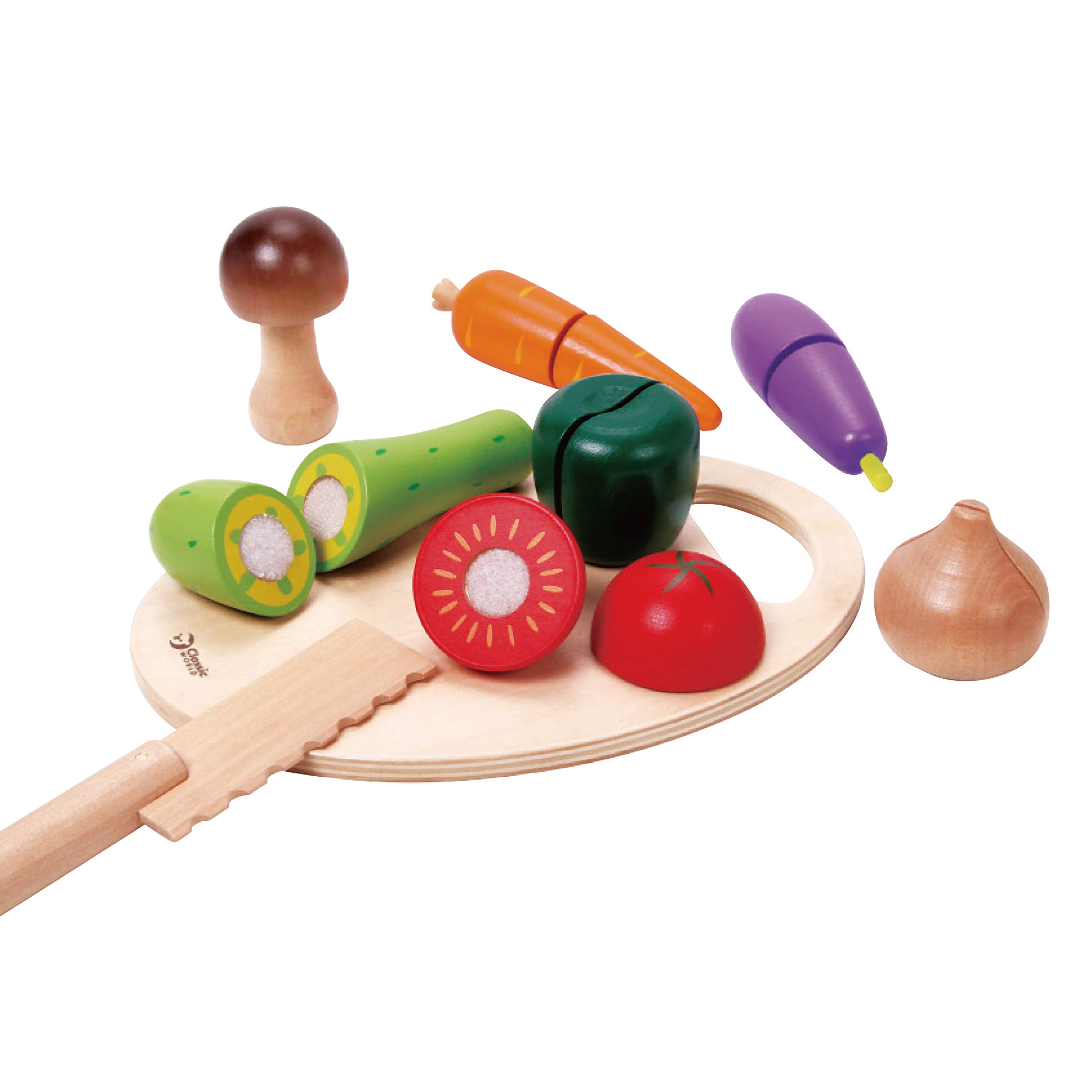 Classic World - Wooden Play Food - Cut Vegetable with Cutting Board - Wooden Cutting Fruit and Veg Toys - Vegetable Set for Pretend Role Play - Suitable for 2+ Year Olds