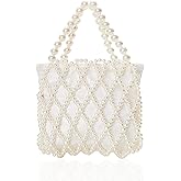 BABEYOND Women Pearl Clutch Purse - Bucket Beaded Bridal Evening Bag Formal Reticulated Bag with Inner Bag for Party Wedding
