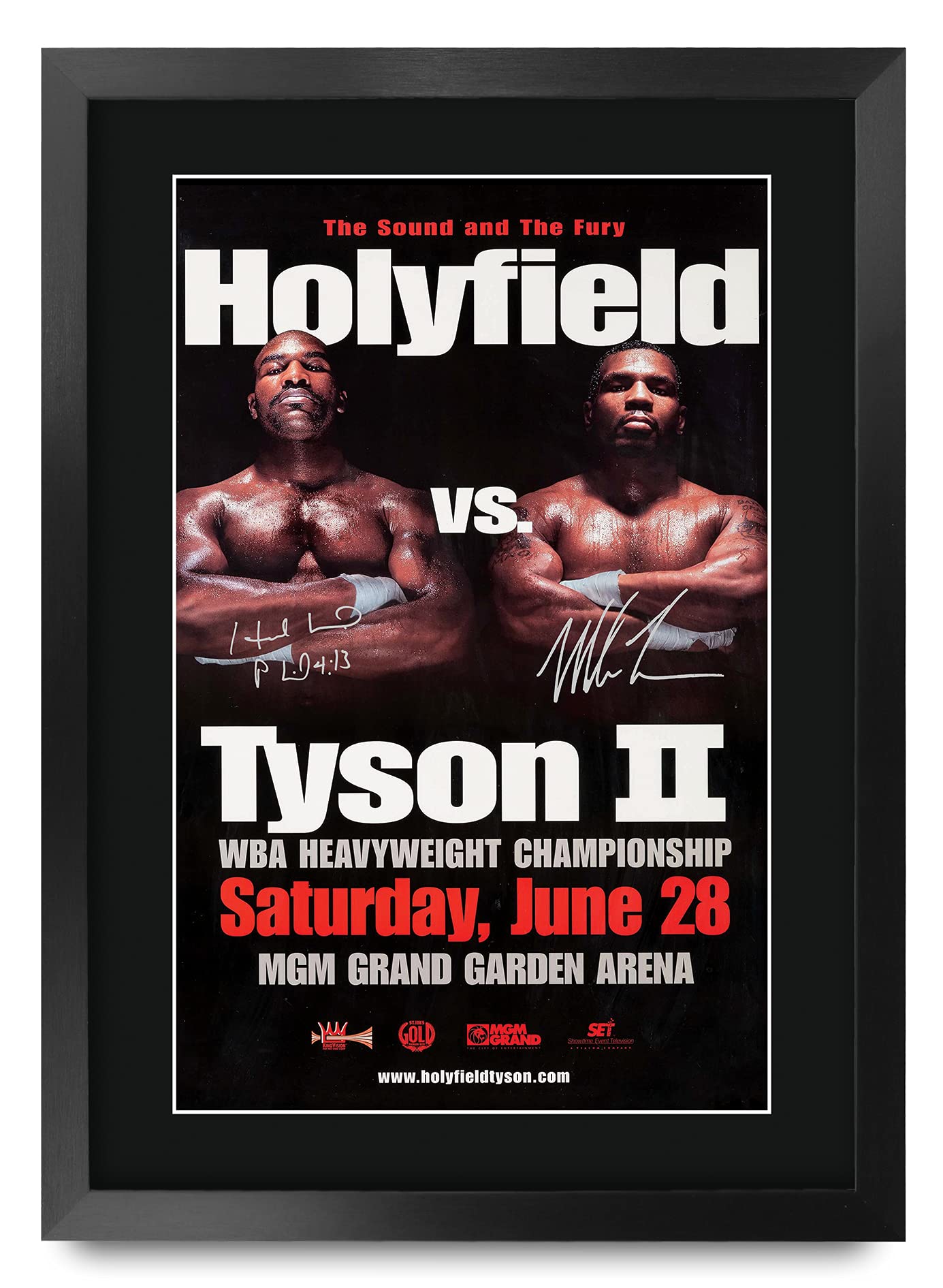 HWC Trading Holyfield vs. Mike Tyson Bout 2 Gifts Printed Signed Autograph Poster for Boxer Memorabilia Fans - A3 Framed