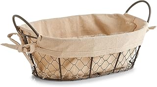 Zeller Brotkörbchen Countrystyle, m. Griffen, Draht/Leinen, Braun/Beige, 30 x 21 x 11 cm