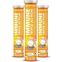 Nutrazul Immune Triple Action Effervescent Tablets - Vitamin C 1000 mg, Vitamin D 400 IU, Zinc 10mg I Orange 20's ( Pack of 3