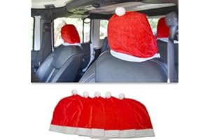 PAIMOHO Santa Hat Headrest Covers for Cars 5-Pack, Breathable Soft Plush, Universal Fit for Most Sedans, Trucks & SUVs, Christmas Car Decorations