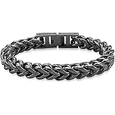 Hoyazvet Mens Franco Chain Bracelet - 5MM, 8MM, 10MM Width - Stainless Steel/Black Metal/18K Gold Metal - Fold Over Clasp Jewelry Gift for Men, Dad, Husband