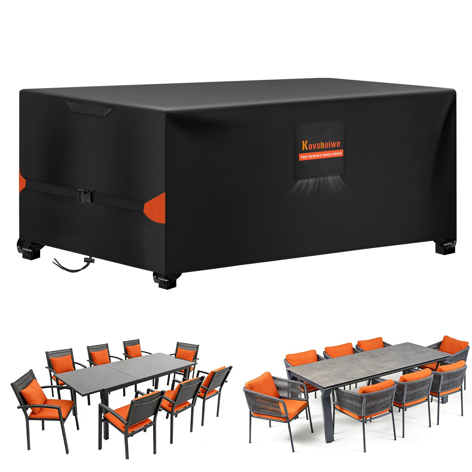 Kovshuiwe Garden Furniture Covers,180x120x74cm Patio Furniture Cover Waterproof, Table Covers 420D Heavy Duty Oxford Fabric Rattan Furniture Cover Windproof Anti-UV for Patio, Outdoor(Black) — image 1