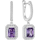 Wisbal Women's Solitaire Dangle Drop Earrings 925 Sterling Silver Pure Square Huggie Earrings Hoop Dangle Drop Earrings Jewelry Gift