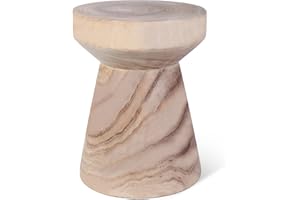 Athaliah Wooden Side Table, 15.8" Hand Carved Rustic Wood Tree Stump End Table, Natural Paulownia Wood Round Coffee Table, Indoor Outdoor Wood Stump Stool for Living Room, Bedroom, Garden, Patio