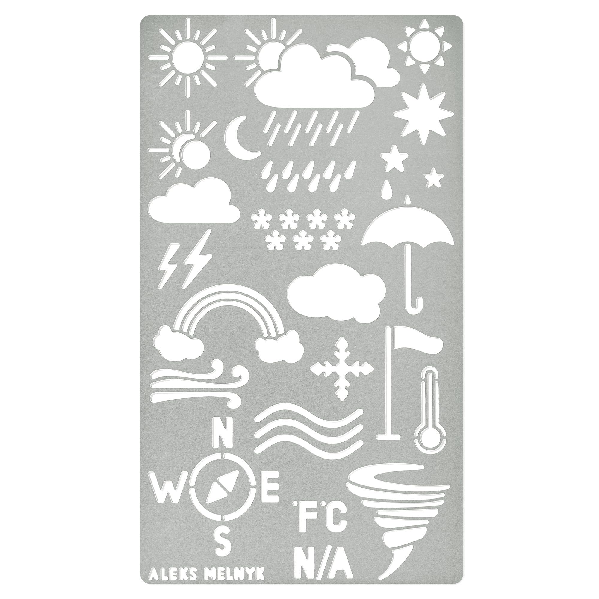 Aleks Melnyk #14 Metal Journal Stencil, Weather Forecast, Rain Drop, Umbrella, Stainless Steel Stencil 1 PCS, Template Craft Wood Burning, Patterns, Pyrography and Engraving, Symbols, Bujo