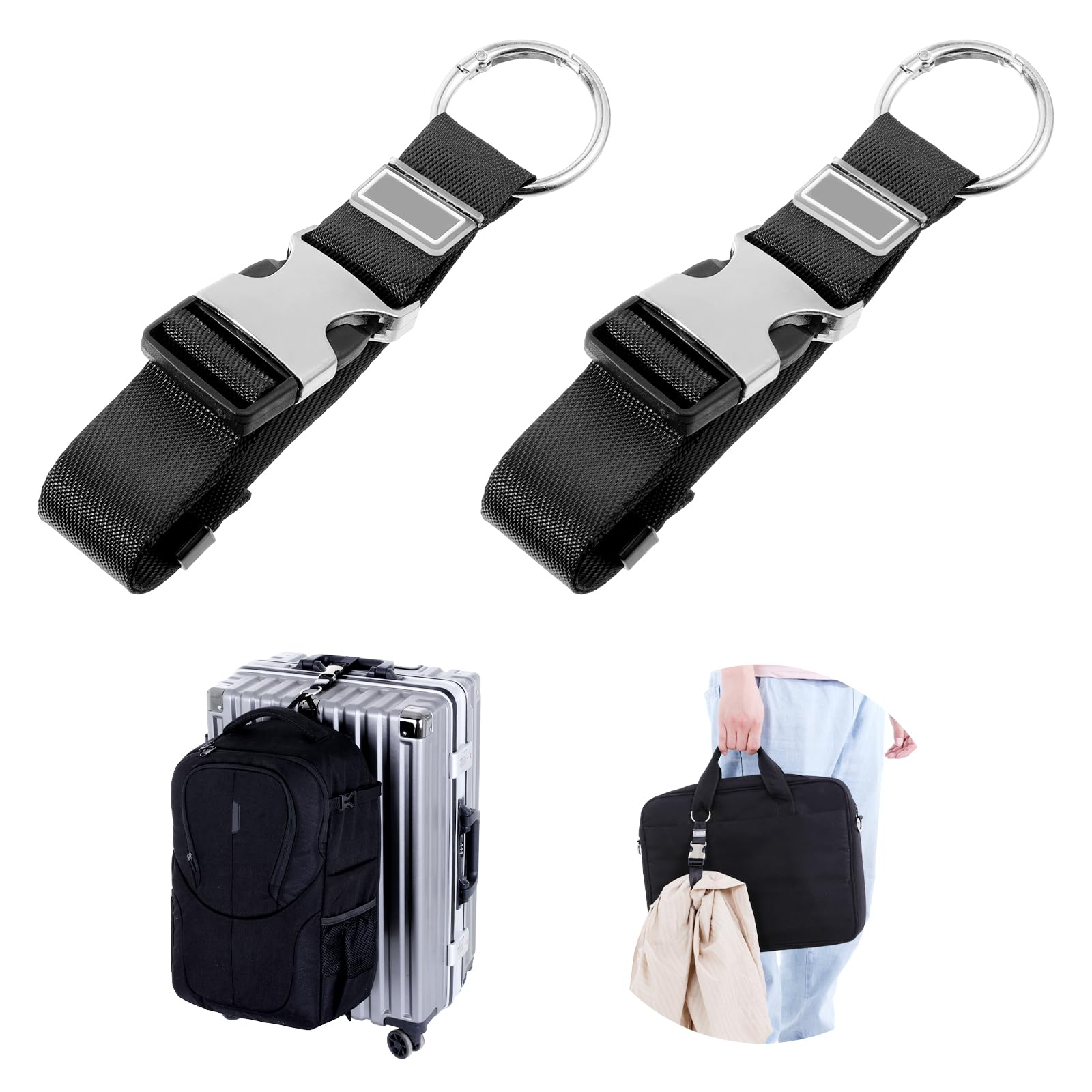 Photo 1 of 2PCS Add a Bag Luggage Strap Jacket Gripper, Adjustable Suitcase Belt, Suitcase Attachment, Luggage Belt Strap, Carry-On Baggage Suitcases Straps Belts for Connecting Luggages or Backpack, Black