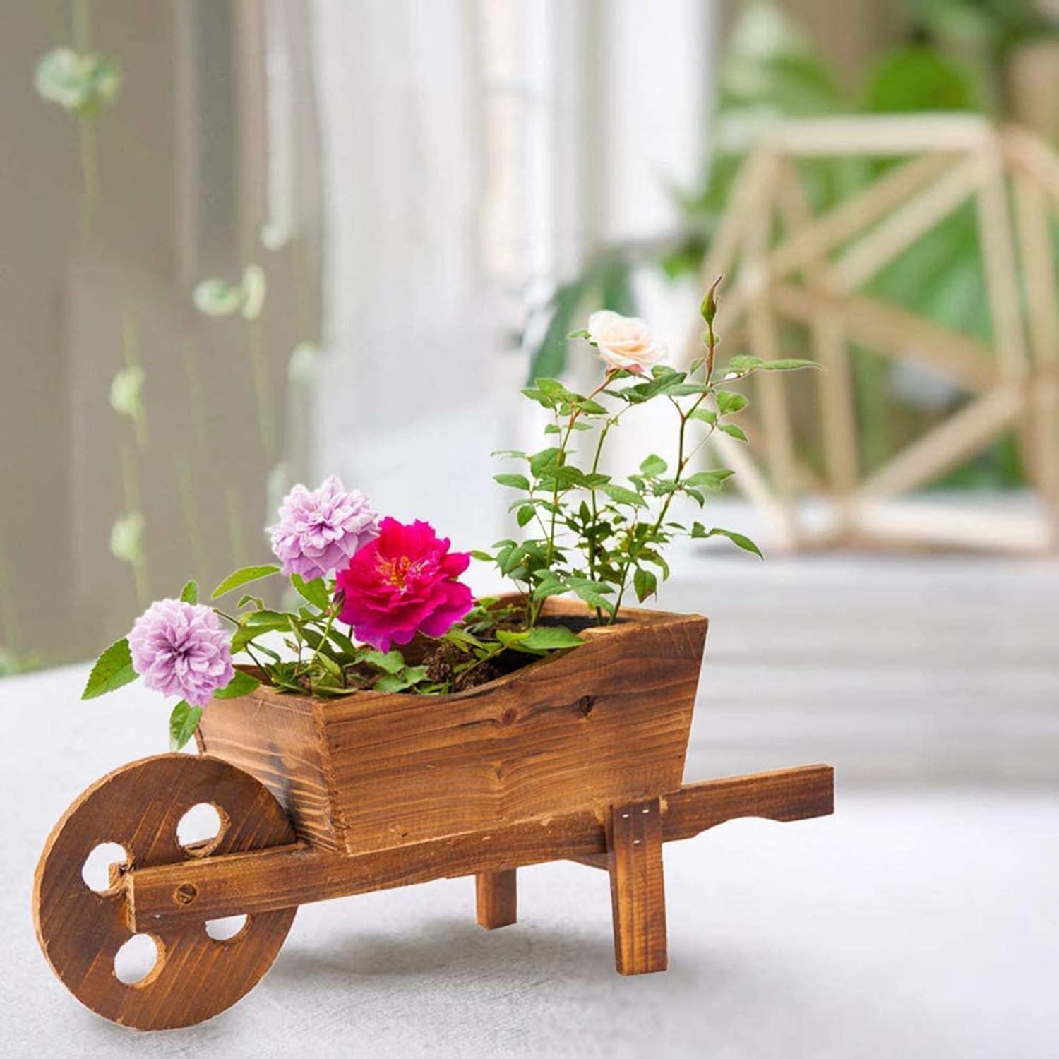 Amazon Co Jp 木の手押し車のプランターの植木鉢の多機能観賞用木の花カートの飾り園のための飾り園プランター ホーム キッチン