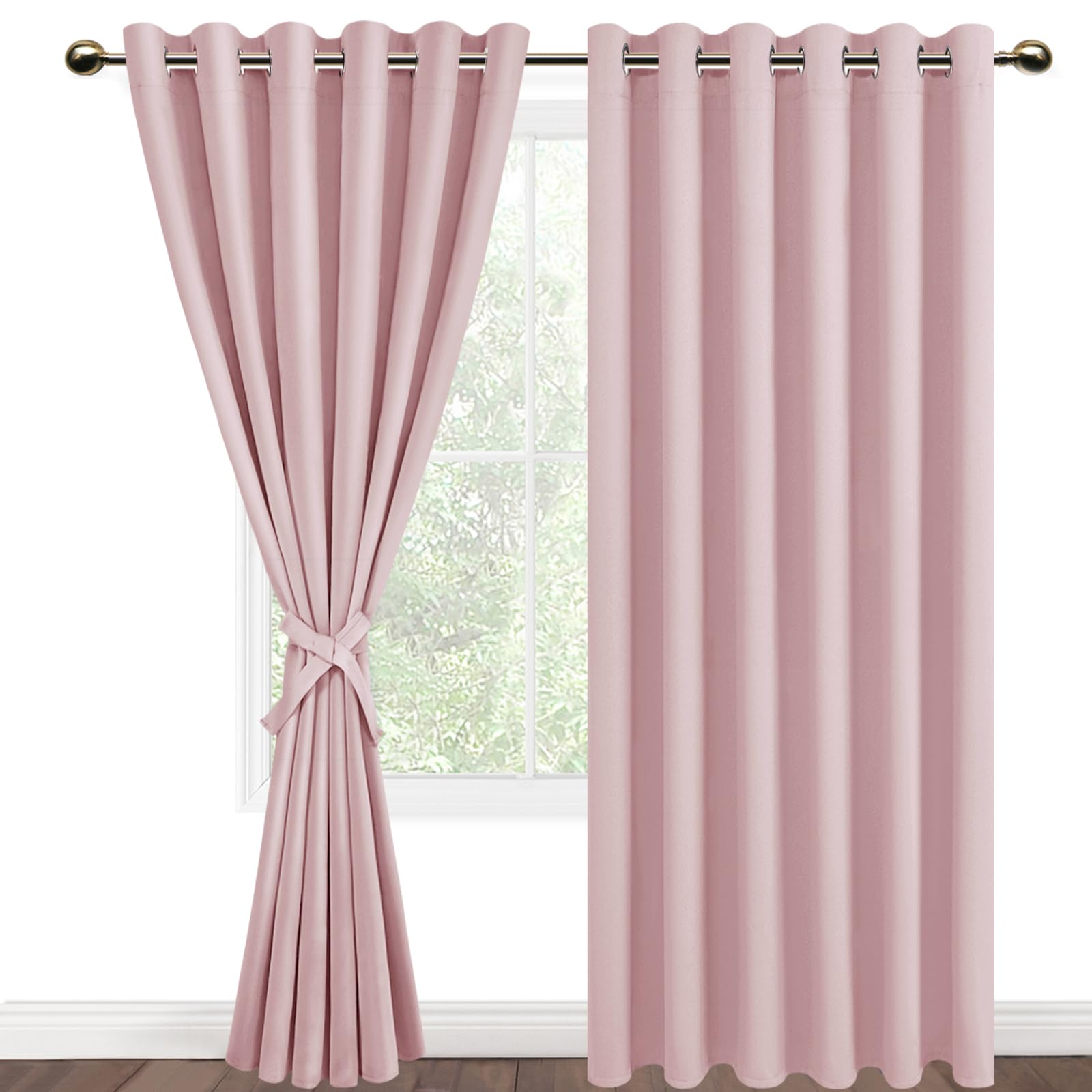 DWCN Blackout Curtains 90 x 90 Inch with Tiebacks for Bedroom Thermal Insulated Solid Eyelet Curtains for Living Room,2 Panels,90" Wide x 90" Drop Pink