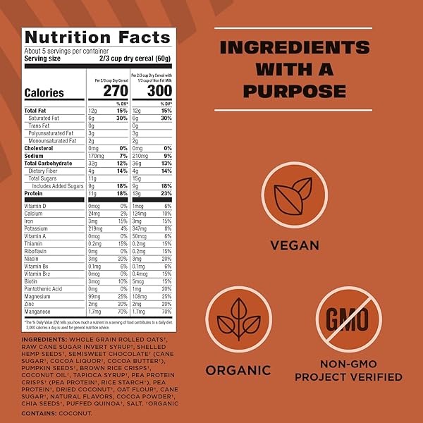 MANITOBA HARVEST HEMP YEAH SUPERSEED GRANOLA, DARK CHOCOLATE – 10OZ – 11G PROTEIN, 4G FIBER, 3.5G OMEGA 3 & 6 PER 60G SERVING – WITH HEMP & PUMPKIN SEEDS – VEGAN, NON-GMO PROJECT VERIFIED