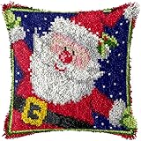 Latch Hook Pillow Kit for Kids Adults DIY Throw Pillow Cover Crochet Needlework Printed Canvas Santa Pattern Christmas Decor 