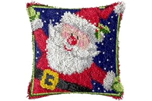Ylkgogo Latch Hook Kits DIY Throw Pillow Cover Printed Santa Canvas Crocheting Embroidery Set Crafts for Kids/Adults Sofa Decor 17" x 17"