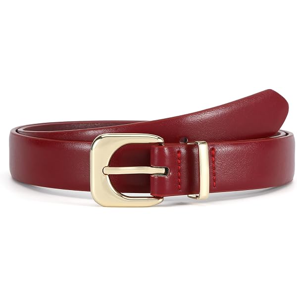 Women\'s Red Faux Leather Waist Belt With Gold Silver Buckle Casual Jeans Pants INSPIRE CHICWomen Faux Leather Gold/Silver Buckle Belt, 0.9  main image 3