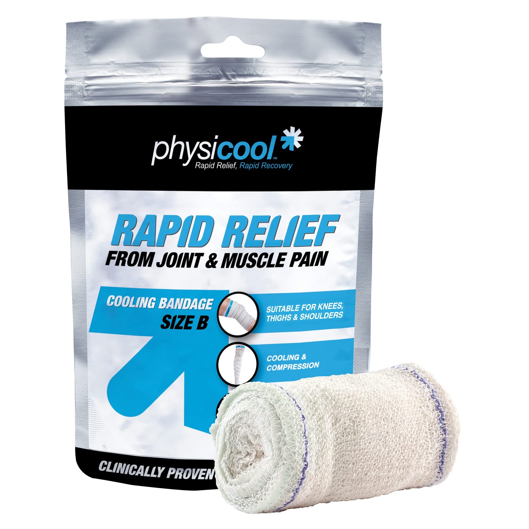 Physicool Reusable Cooling Bandage – Large 12cm x 3m | Knee, Leg & Shoulder | Instant Ice-Free Cooling, Reduces Swelling & Pain | Washable & Rechargeable Knee Bandage