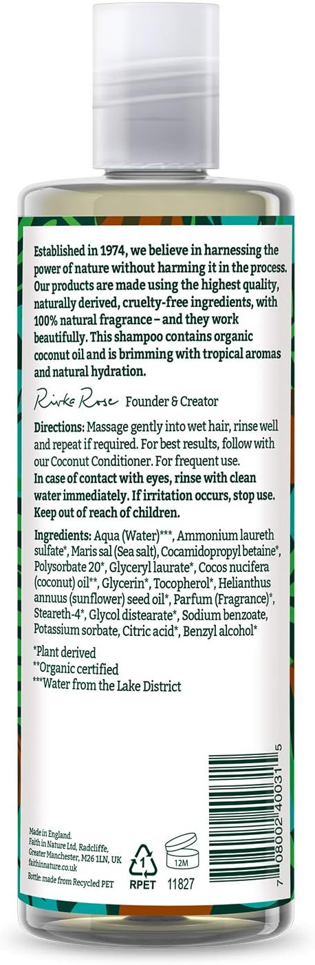 Faith In Nature Organic Coconut Shampoo, Hydrating for Dry Hair & Scalp, Vegan & Cruelty Free, No SLS, Silcones or Parabens, 400ml - Image 3