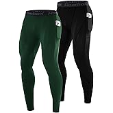 Roadbox 2 Pack Men's Compression Pants, Quick Dry Running Tights Leggings with Pockets, Athletic Base Layer for Workout Gym