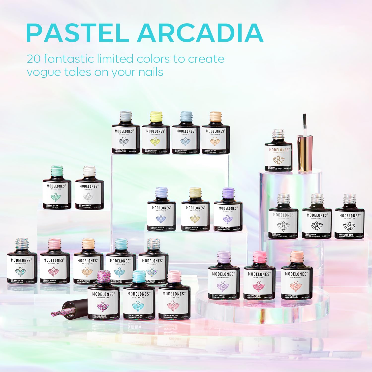 Modelones 24Pcs Gel Nail Polish Set, 20 Colors Spring Pastel Gel Polish Set Easter Macaron Colors with Glitter & Glossy & Matte Top + Base Coat Soak Off LED Nail Art Kit Salon at Home - Image 6