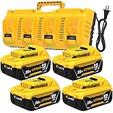 Ibanti 4 Packs 12Ah DCB208 Battery and DCB104 Charger Replacement for Dewalt 20V Max Battery and Charger Compatible with Dewalt 20 Volt Batteries DCB207 DCB209 DCB206 DCB204 DCB203 DCB201 DCB200