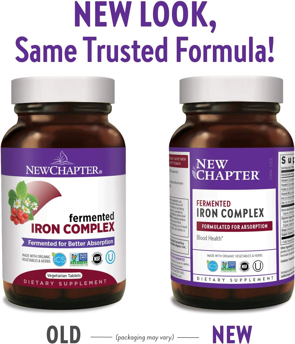 New Chapter Iron Supplement, Fermented Iron Complex (Formerly Iron Food Complex) with Organic Whole-Food Ingredients + Promotes Healthy Iron Levels + Non-Constipating - 60 ct (Packaging May Vary): Health & Personal Care