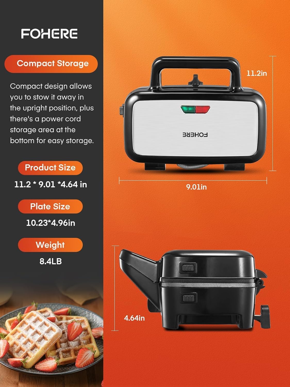 FOHERE Sandwich Maker 3 In 1 Waffle Maker With Removable Plates,1200W Grilled Cheese Maker, 5-gear Temperature Control, Non-stick Coating Easy to Clean, Indicator Lights, Silver/Black