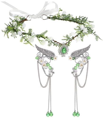Fairy Elf Renaissance Accessory Set - Headpiece, Ear Cuffs, Gloves, Necklace Amazon.com: MOSTORY Medieval Fairy Accessories Set  main image 2