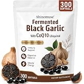 Shinemuse Fermented Black Garlic Extract, Aged Garlic, 300 Softgels | with CoQ10 Ubiquinol, Vitamin K2 (MK-7) &amp; S-Allyl Cysteine, Aged Garlic Supplement for Daily Wellness Support, 150-Day Supply