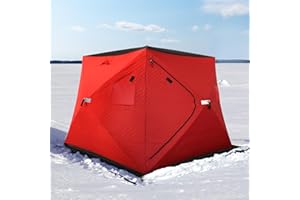 ShedOFF 300D/600D Insulated Ice Fishing Shelter 2-3 Person, Wide Bottom Windproof Pop-up Ice Fishing Tent, Thermal Portable Ice Shanty Ice Shack