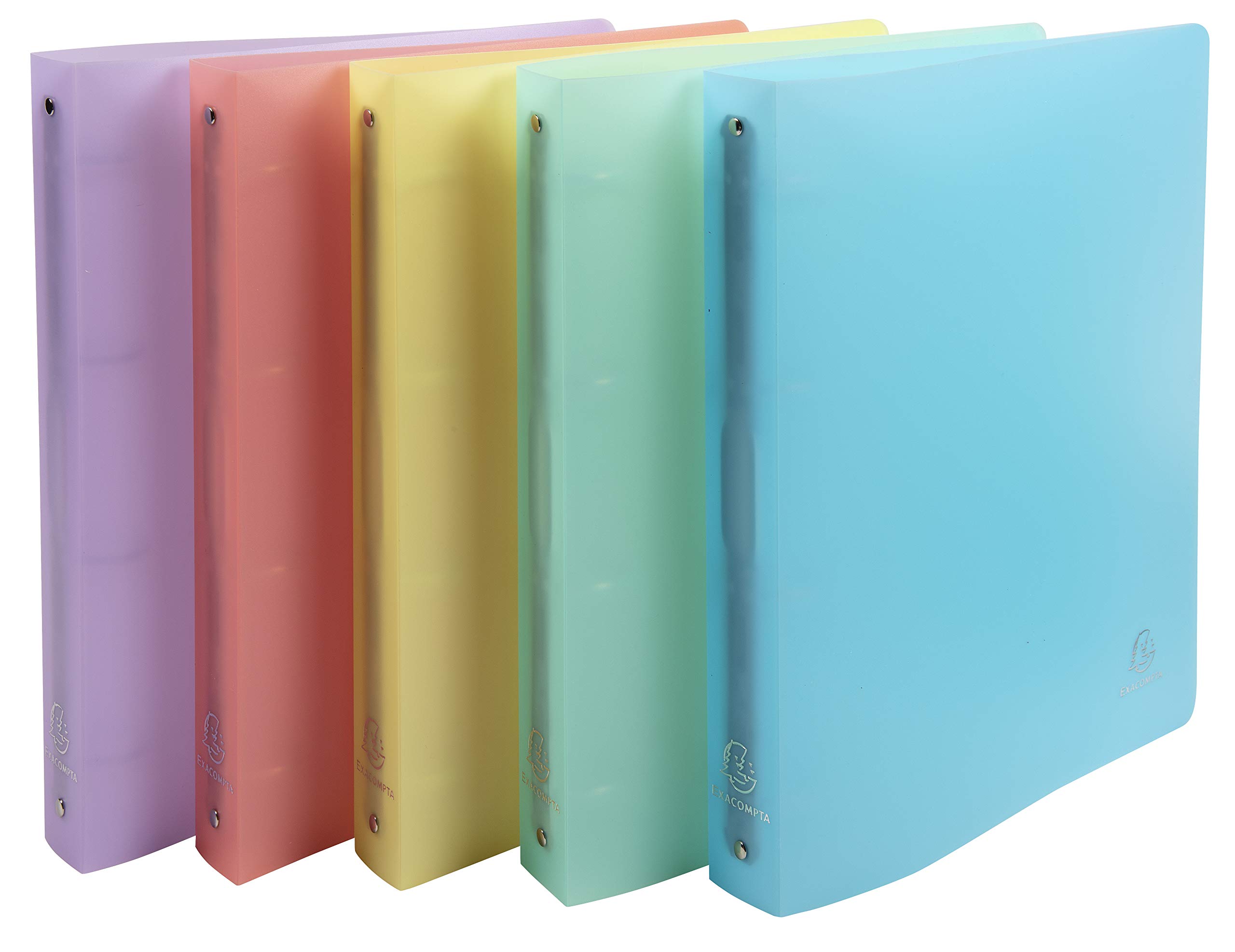 Exacompta - Ref. 51970E - Set of 5 semi-rigid PP Chromaline binders - 4 round rings diameter 30 mm - Spine 40 mm - External dimensions: 32x25 cm - A4 file format - 5 assorted colors — image 1