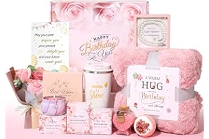 PULIDIKI Birthday Gifts for Women, Unique Birthday Gift Basket for Women, Thoughtful and Relaxing Birthday Gifts for Mom, Wife, Sister, Best Friend, Her Self Care Box, Luxury Gift Set (Pink)
