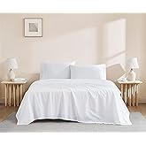 Linen Closet Organic 100% Cotton Queen Sheet 4 Pcs Set, 18” Deep Pocket, Arctic White | Lightweight, Eco-Friendly Cotton, Percale Softness, Durable & Breathable, Naturally Cooling | All Season Comfort