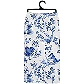 Koesus Blue and White Chinoiserie Corgi Kitchen Towels, Corgi Gifts for Dog Mom, Corgi Dish Tea Towels for Kitchen Decor, Grand Millenial Dog Bathroom Decor, 16x24 Inch