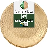 Charity Leaf Disposable Palm Leaf 4" Round Plates (200 pieces) Bamboo Like Serving Platters, Disposable Boards, Eco-Friendly Dinnerware For Weddings, Catering, Events…