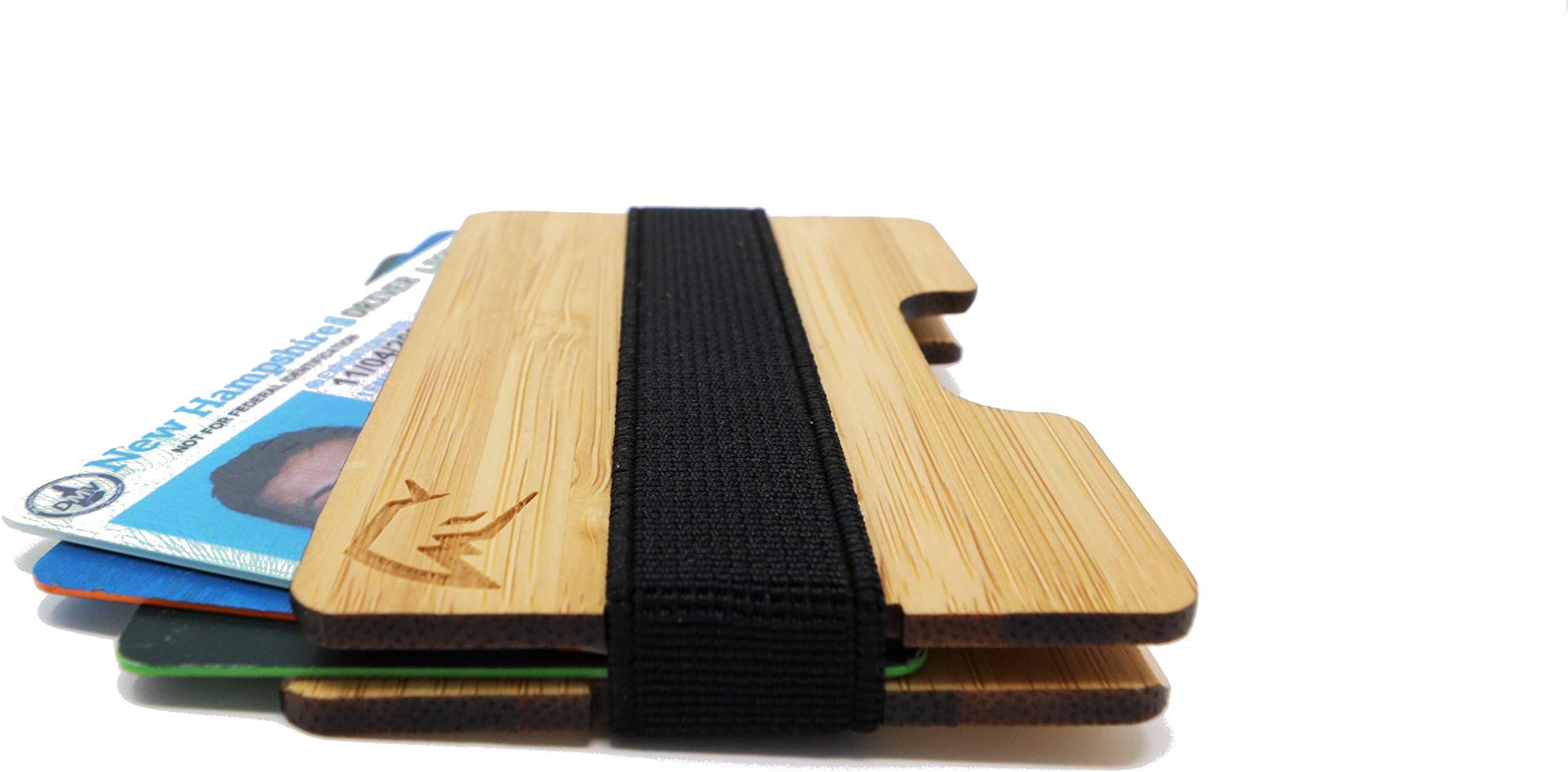 Front Pocket Minimalist Wallet Made from Bamboo Wood, Slim Compact Credit Card Holder, Holds 15+ Cards and Elastic Cash Band…