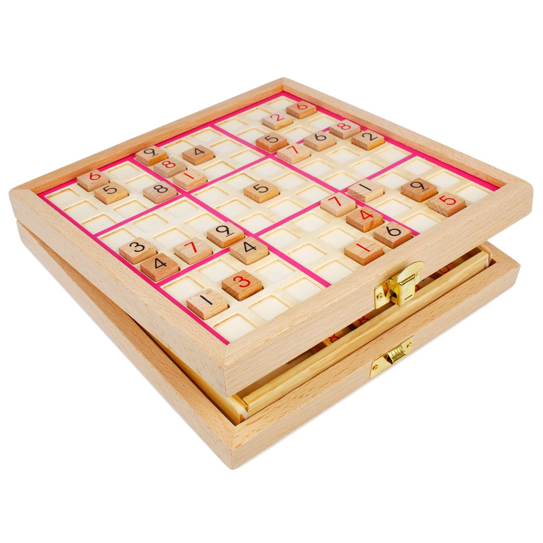 Andux Zone Sudoku Board Box 3-in-1 Wooden Number Place Toy SD-03 (Pink)
