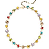 LILIE&WHITE Colorful Rhinestones Gold necklaces for women Trendy Chain Choker Necklaces Multicolor Gemstone Rainbow Necklace Bead Necklace Statement Neckalce Jewelry Gift