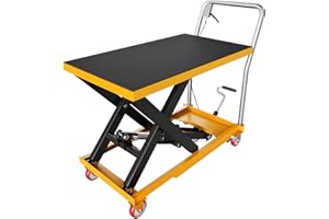 GARVEETECH Hydraulic Lift Table Cart, 1100 LBS Capacity 35.4 in Lifting Height, Manual Single Scissor Lift Table with Locking Wheels and Non-Slip Pad, Hydraulic Scissor Cart for Material Handling