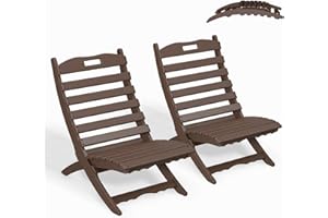 GREENVINES Folding-Xavier-Chairs Set of 2 | Wave | Wood Grain | Dark Brown | Portable Adirondack-Chair | HDPE Plastic | All Weather Fire-Pit Chair | for Beach Outdoor Deck Poolside Garden Patio