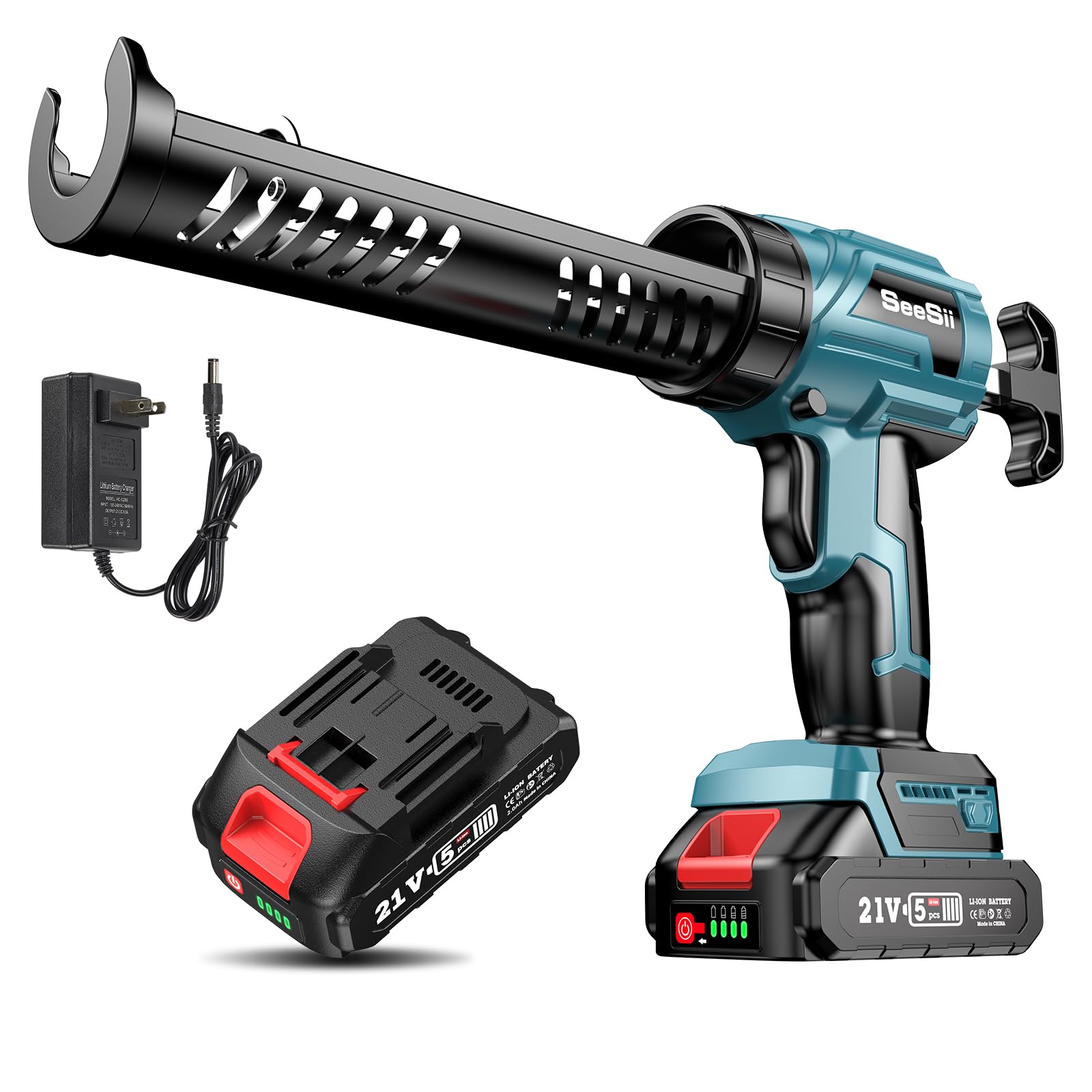 Photo 1 of Seesii Cordless Caulking Gun, 21V Battery Powered Caulk Gun, Electric Caulking Gun w/1 Battery, 4 Speeds, 10oz/300ml No Drip Caulking Gun for Filling, Sealing