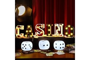 Aurelema 9 Pcs Casino Light up Letters Sign with LED Dice Party Decorations Battery Powered Marquee LED Letter Lights for Night Party Tabletop Decor Supplies(Warm White)