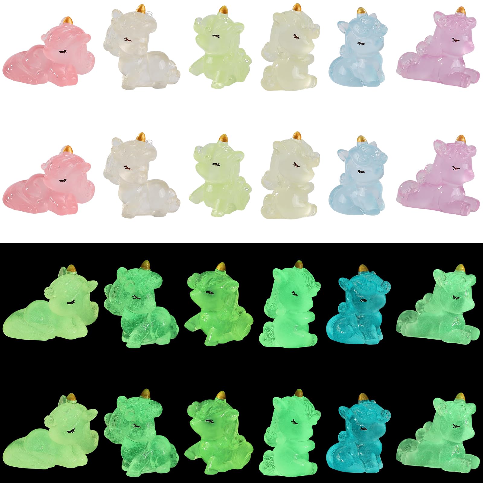 WEWAYSMILE 24pcs Luminous Mini Resin Animals, Glow in The Dark, Mini Unicorn Resin Animals, for Patio Home Decor DIY Crafts (6 Styles)