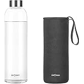 LETREEN Glass Water Bottle 32 oz, Borosilicate Glass Water Bottle with Neoprene Sleeve, BPA-Free Leak Proof Reusable for Hot Cold Drinks, Work, Gym, Home, Sports