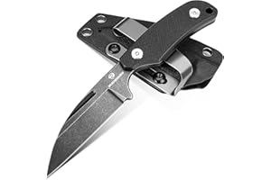 DRACHENADER Small Fixed Blade Knife X-YT, 5.79" Camping Knife with Sheath, D2 Stonewashed Sheepsfoot Wharncliffe with Full Ta
